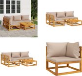 vidaXL 5-delige Loungeset met taupe kussens massief hout - Loungeset - Loungesets - Tuinset - Loungeset Tuin