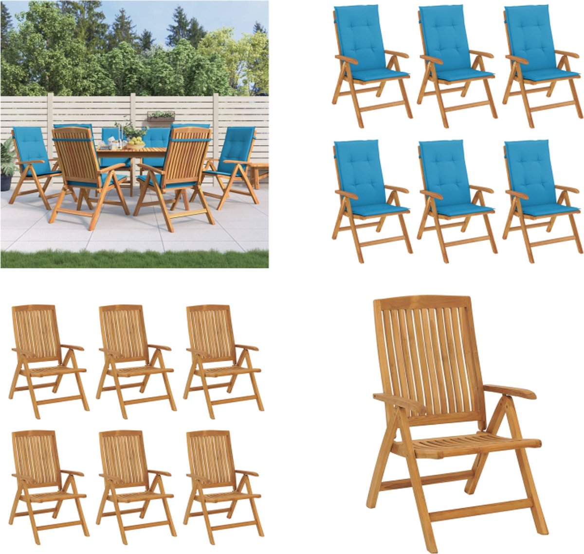 VidaXL Tuinstoelen 6 st verstelbaar met kussens massief teakhout Tuinstoel Tuinstoelen Campingstoel Standenstoel