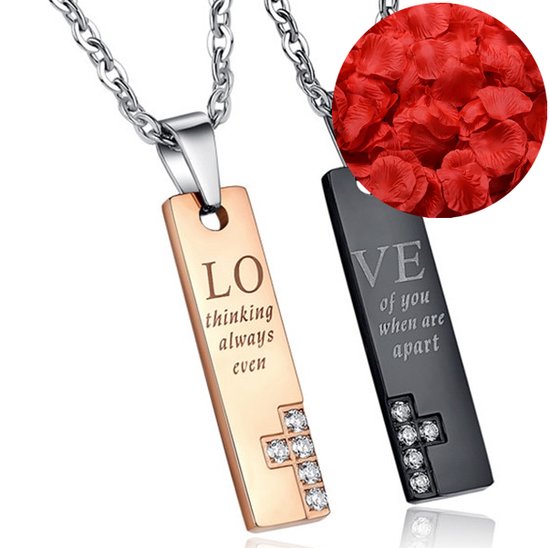 Love Ketting Set + Rozenblaadjes = Valentijn Cadeautje voor Hem en Haar - Valentijnsdag voor Mannen Cadeau Kadootjes