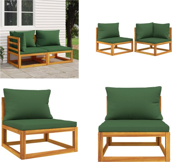 vidaXL 2-delige Loungeset met kussens massief acaciahout - Loungebank - Loungebanken - Loungeset - Tuinset