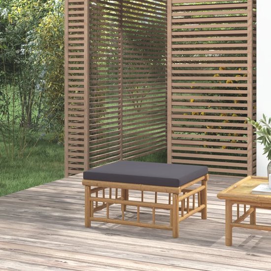 vidaXL Tuinvoetenbank met kussen bamboe taupe, tuinvoetenbank, poef, hocker, tuin voetenbank, voetensteun, voetenbankje, voetenbankje buiten