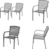 vidaXL Tuinstoelen stapelbaar 2 st staal grijs - Buitenstoel - Buitenstoelen - Eetstoel - Eetstoelen