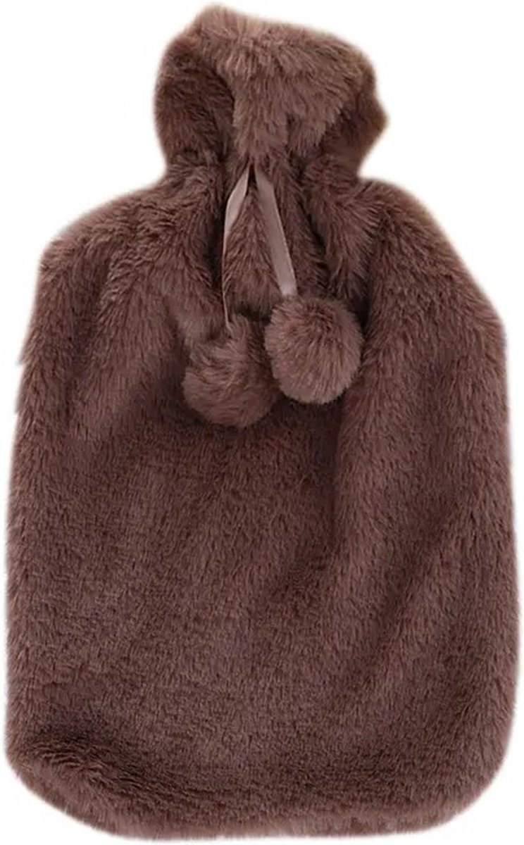 Goedkoopste Kruik met Faux Fur Hoes - Bruin - Tot 6 uur Warmte - Heerlijk Zacht - Warmwaterkruik - 2 liter - Cadeau voor Vrouw & Man - Pluche