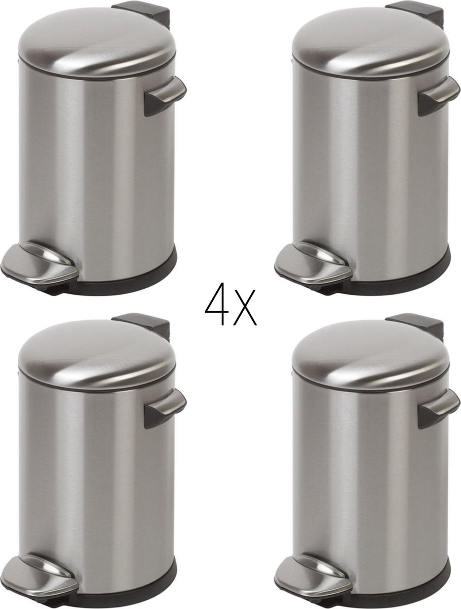 Pedaalemmer - Belle - RVS - 3 Liter - Soft Close - Badkamer - Toilet - Chrome - Voordeelverpakking - 4 Stuks