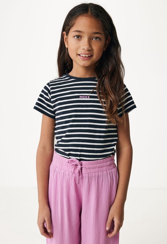 Basic Striped Short Sleeve Meisjes - Navy - Maat 122-128