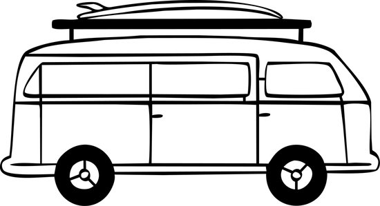 Van avec planche de surf - Camper Bus Oldschool Surf Roadtrip Summer Voyages de vacances Voyage d'été Sentiment de vacances VW Transporter T1 Mancave Board Planche de surf Voyage en sac à dos