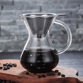 Pour Over Koffiepot met Permanent RVS koffiefilter - Slow Coffee Maker Kit - Glazen Cafetière - Koffekan Drip Gieter - Dripper Koffiemaker - Handmatig Filterkoffie koffiezetapparaat met Herbruikbaar Koffie Filter - Koffiefilterhouder V60 set - 500 ML