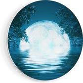 Artaza Forex Muurcirkel Volle Maan in het Water - 90x90 cm - Groot - Wandcirkel - Rond Schilderij - Muurdecoratie Cirkel