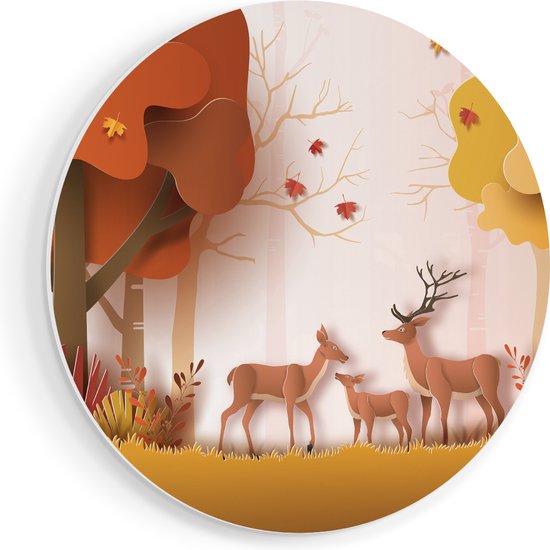 Artaza Forex Muurcirkel Herten In Het Bos Illustratie - Abstract - 70x70 cm - Wandcirkel - Rond Schilderij - Wanddecoratie Cirkel - Muurdecoratie