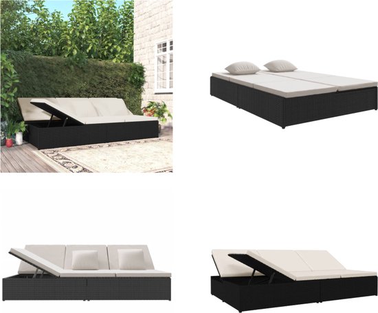 Foto: Vidaxl ligbed met kussens converteerbaar poly rattan zwart ligbed ligbedden zonnebed tuinbed