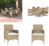 vidaXL - 7-delige - Tuinset - poly - rattan - en - gehard - glas - beige