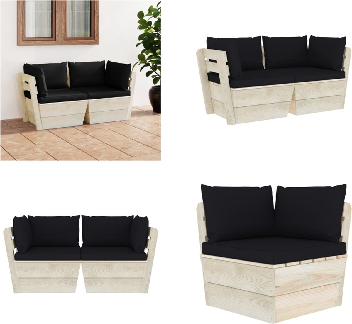 VidaXL Tuinbank 2-zits met kussens pallet vurenhout Pallet Bank Pallet Banken Houten Palletbank Houten Palletbanken