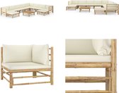 vidaXL 11-delige Loungeset met crèmewitte kussens bamboe - Tuinset - Tuinsets - Loungeset - Loungesets