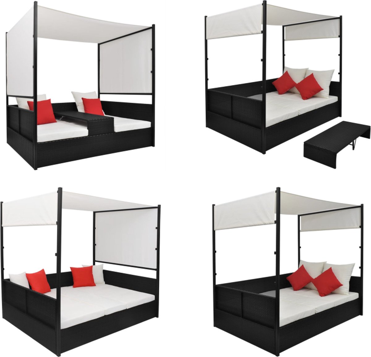 vidaXL - Tuinbed - met - luifel - 190x130 - cm - poly - rattan - zwart
