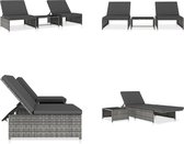 vidaXL Ligbedden 2 st met tafel poly rattan grijs - Zonnebed - Zonnebedden - Loungebed - Loungebedden