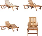 vidaXL Chaise longue avec table et kussen Bois de teck massif - Chaise longue avec table - Chaises longues avec Tables - Ensemble bain de soleil - Ensembles bain de soleil