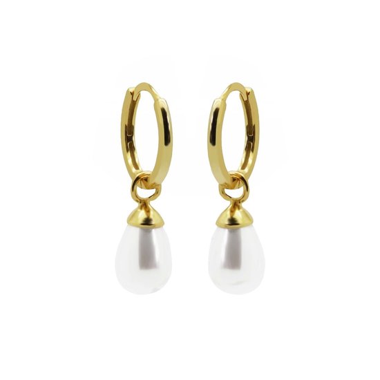 Karma Oorringen Hinged Hoops Hanging Pearl | Goud