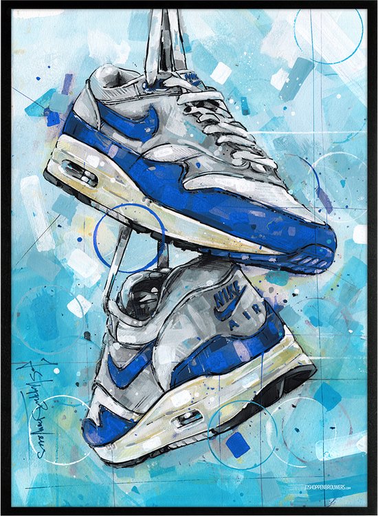 Sneaker print OG blue 51x71 cm *ingelijst & gesigneerd