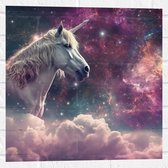 Muursticker - Eenhoorn - Unicorn - Wolken - Kleuren - Sterren - 50x50 cm Foto op Muursticker