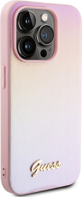 Coque arrière Guess Iridescent Métal Script - Apple iPhone 15 Pro Max (6,7") - Rose