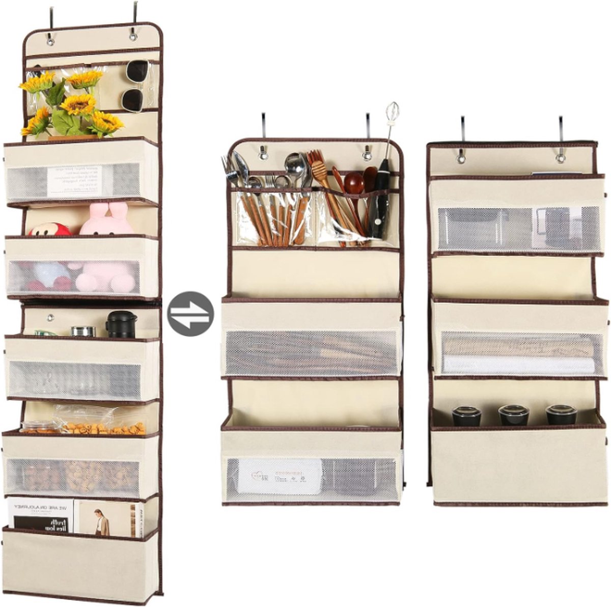 RAIKOU Wandorganizer hangende tas vilt hangorganizer hangende combinatie multifunctionele hangende tas muur hangorganizer deur organizer(Grijs,3 zakken