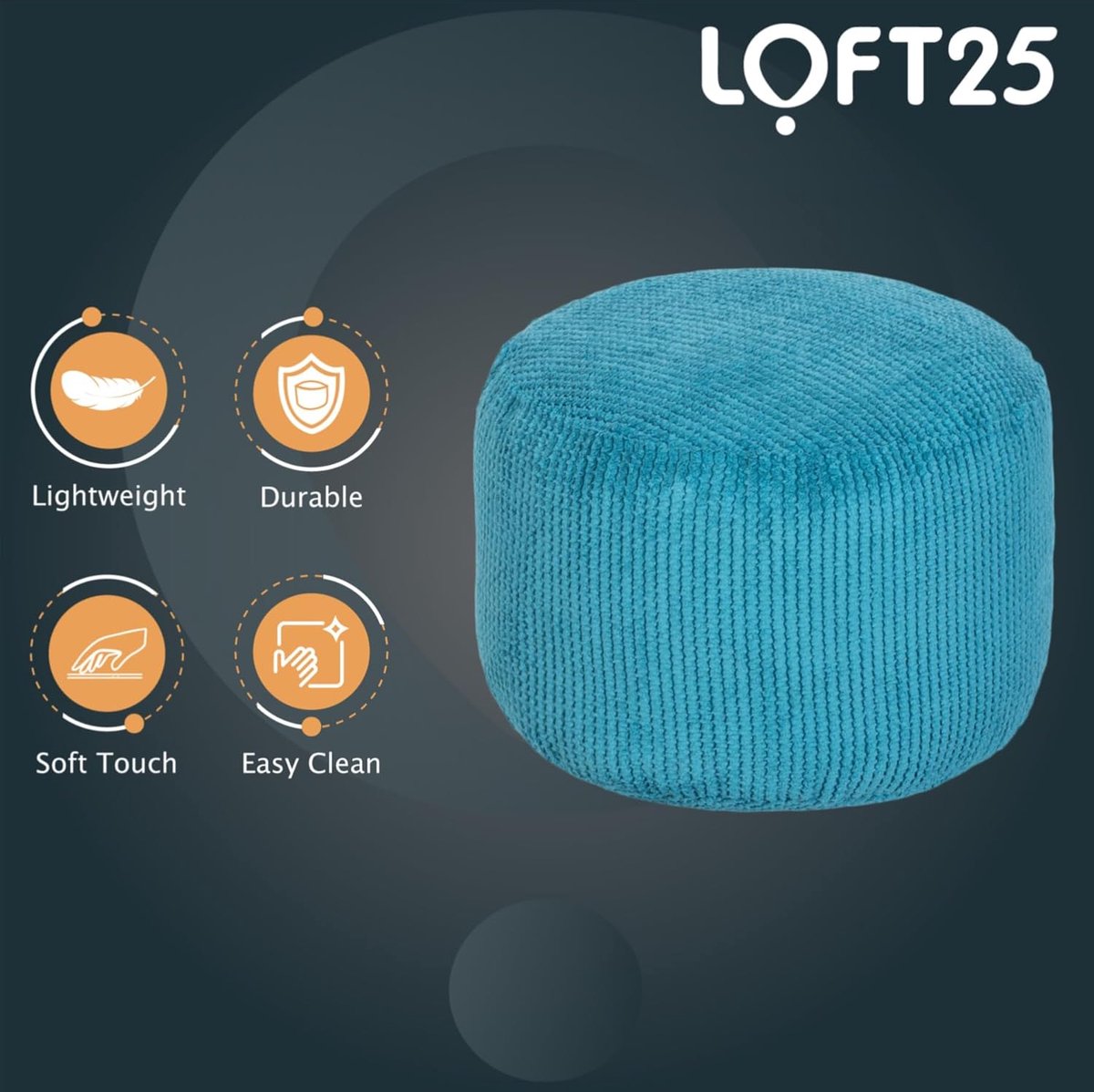 Loft 25 Pouf Rond Repose-Pieds Texture Bulles – Ultra Confort Ergonomique, Repose-Jambes Salon, Noir Durable Et Élégant
