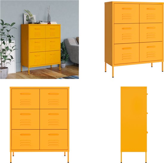 vidaXL Commode 80x35x101-5 cm Acier Jaune moutarde - Armoire de rangement - Armoires de rangement - Armoire de rangement - Armoires de rangement