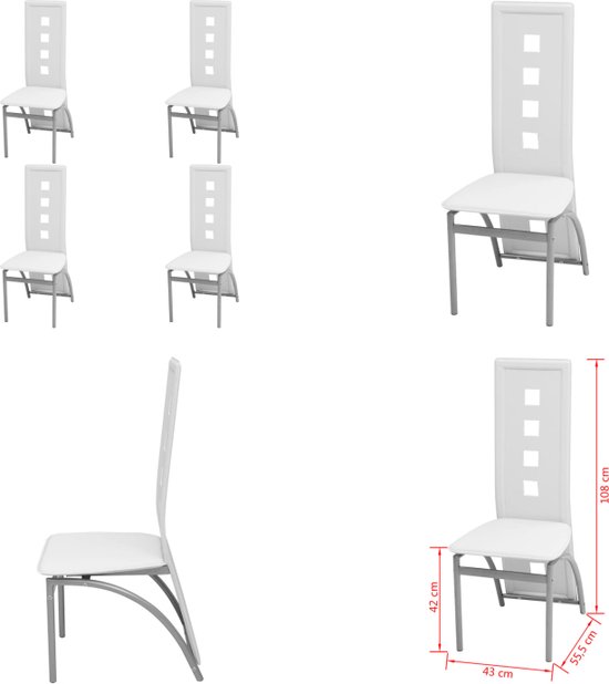 vidaXL Eetkamerstoelen 4 st kunstleer wit - Eetkamerstoel - Eetkamerstoelen - Keukenstoel - Keukenstoelen