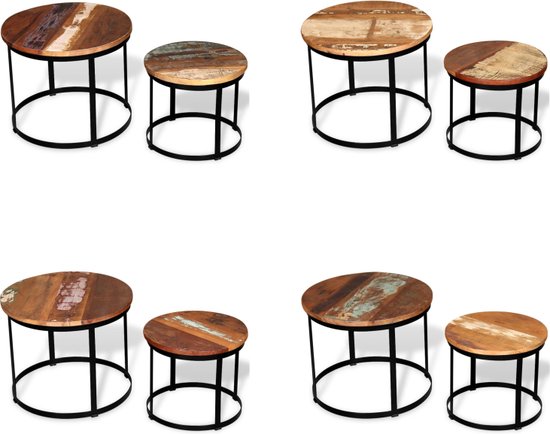 vidaXL 2-delige Salontafelset rond 40/50 cm massief gerecycled hout ...