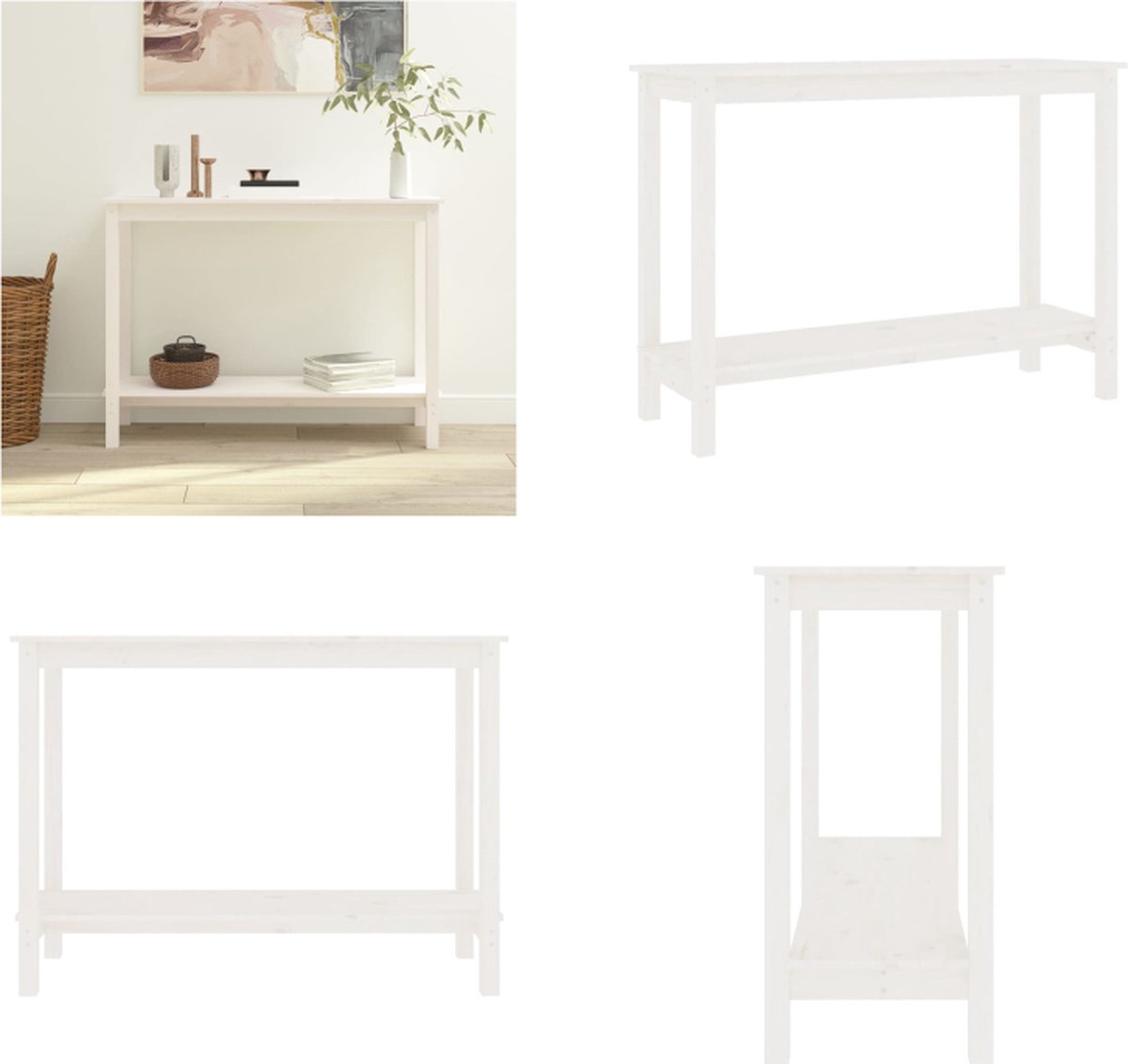 vidaXL Wandtafel - 110x40x80 - cm - massief - grenenhout - wit