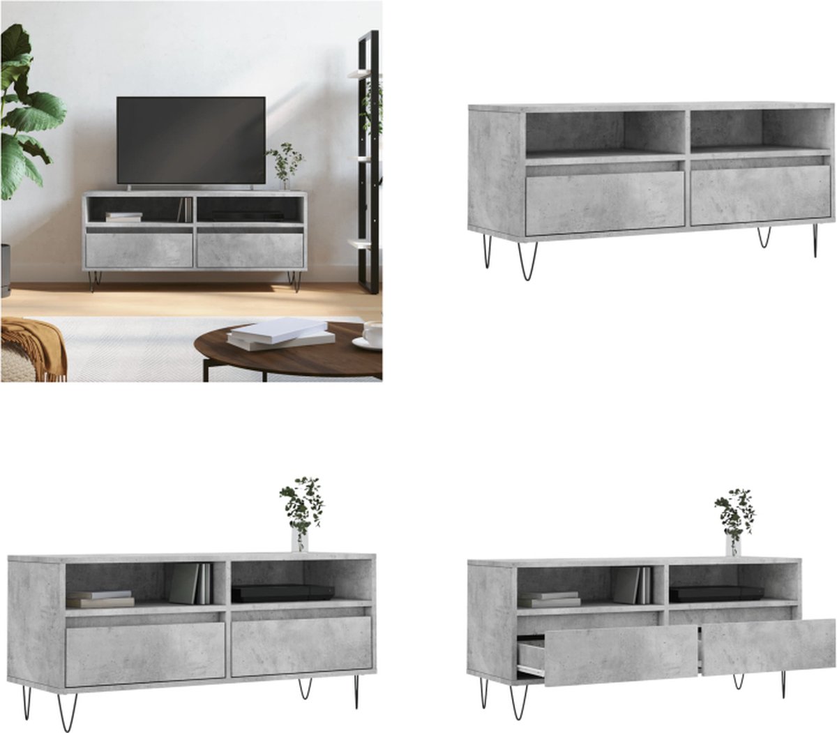 vidaXL - Tv-meubel - 100x34,5x44,5 - cm - bewerkt - hout - betongrijs