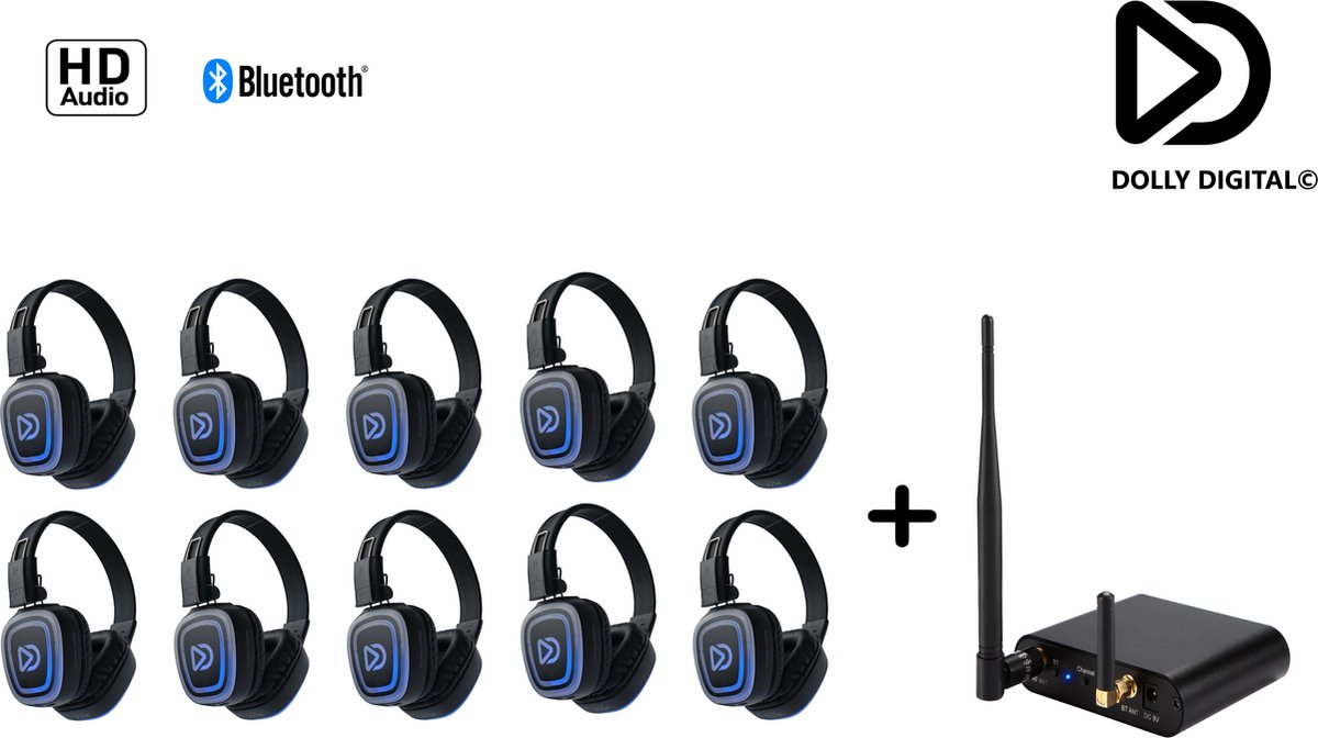 10x DOLLY DIGITAL© HD-AUDIO Bluetooth FD Silent Disco set | 10 Karaoke & Silent Disco headsets Bluetooth