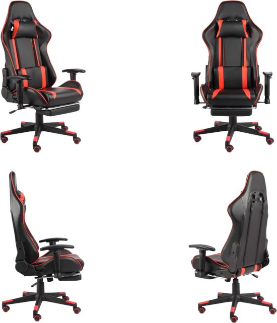 vidaXL Gamestoel draaibaar met voetensteun PVC rood - Gamingstoel - Gamingstoelen - Racingstoel - Racingstoelen