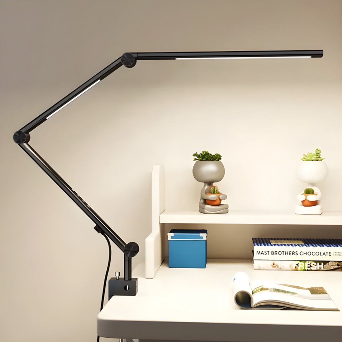 GoudenGracht Bureaulamp - Bureaulamp Led - Dimbaar - Timer - Met Klem - Zeer Flexibel - Design Lamp - 4 kleuren licht - Zwart