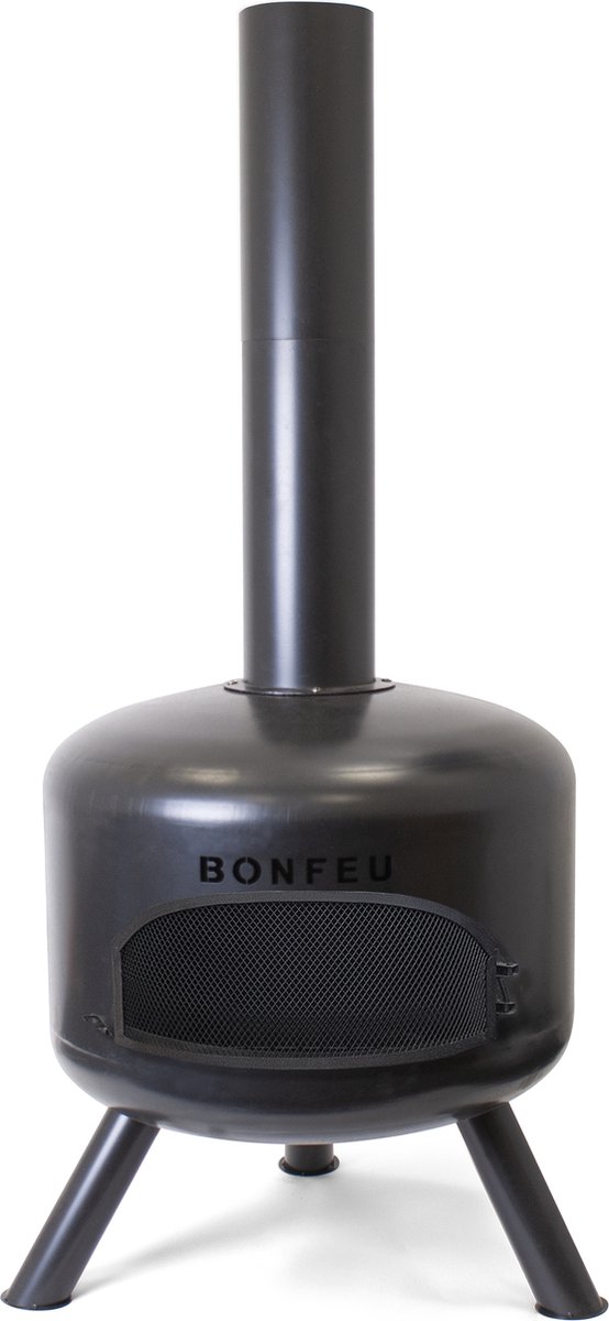 Bol.com BonFeu BonGiro Zwart Tuinhaard Staal - Houtkachel met Vonkenscherm en Grill - Tuinkachel voor Sfeervolle Avonden - 55x55... aanbieding