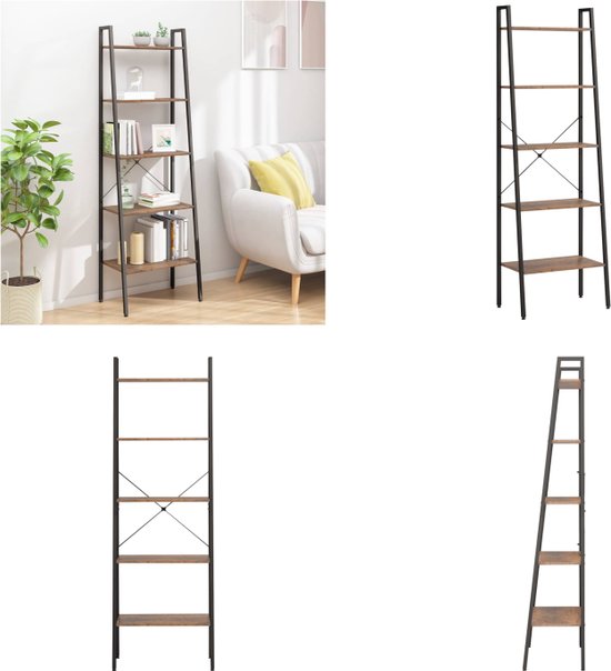 Ladderrek met 4 schappen 64x35x152,5 cm zwart
