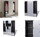 vidaXL Kast modulair met 18 vakken 37x146x180-5 cm zwart en wit - Kast - Kasten - Opslagkast - Opslagkasten