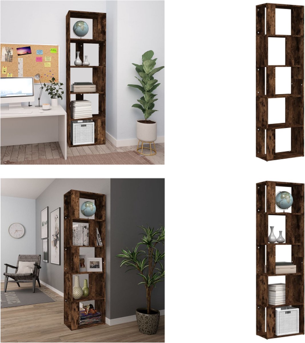 vidaXL - Boekenkast - 45x24x160 - cm - bewerkt - hout - gerookt - eikenkleurig