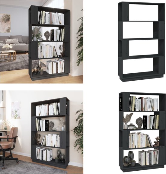 vidaXL Boekenkast/kamerscherm 80x25x132 cm massief grenenhout grijs - Boekenkast - Boekenkasten - Opbergkast - Boekenrek