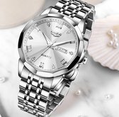 Lige - HerenHorloge - Polshorloge - Heren - Cadeau - Horloge - Geschenkdoos - Mannen - Zilver en Wit- Polsband Zilver
