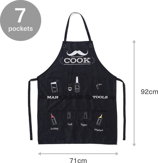 BRAMBLE - Tablier amusant pour hommes, tablier de barbecue avec capuche, 7 poches et décapsuleur attachés - Cadeau Uniek pour Noël, anniversaires et Vaderdag