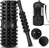 4-in-1 schuimroller en massagestickset, Deep Tissue Foam Roller Kit met 2 massageballen en een massagerollerstick voor fitness, yoga, ontspanning en pilates