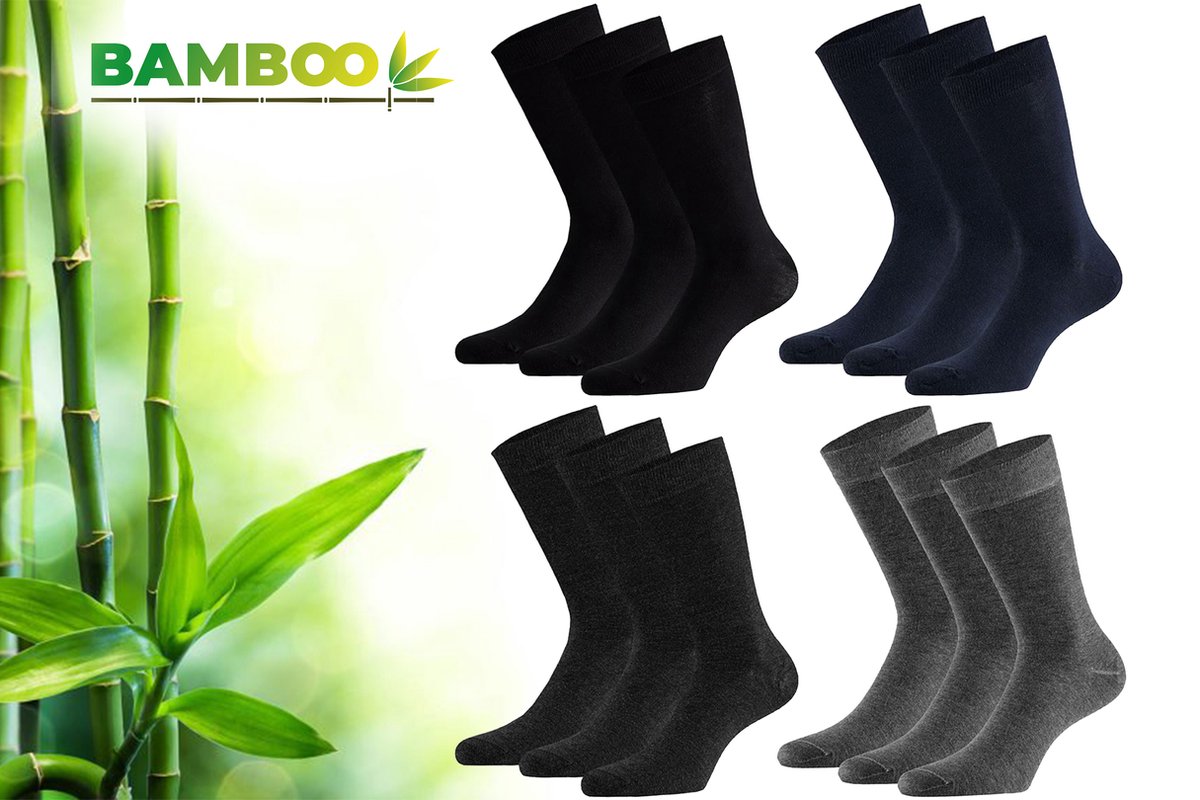 Bamboo Essentials - Bamboe Sokken Heren 39 42 - Sokken Dames Maat 39 42 - 12 Paar - Zwart Navy Antraciet Grijs - Lange Sokken - Kousen Heren Sokken - Kousen Dames Sokken - Anti Zweet - Duurzaam
