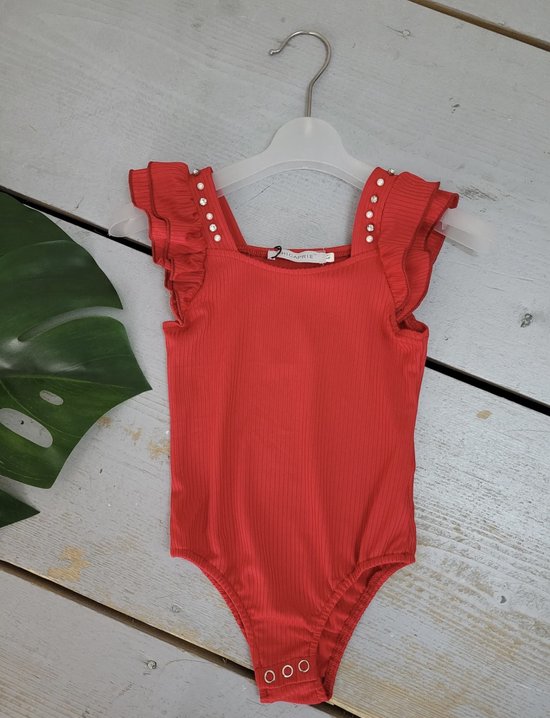 Body rib meiden meisjes rood studs maat 6/6Y kleding