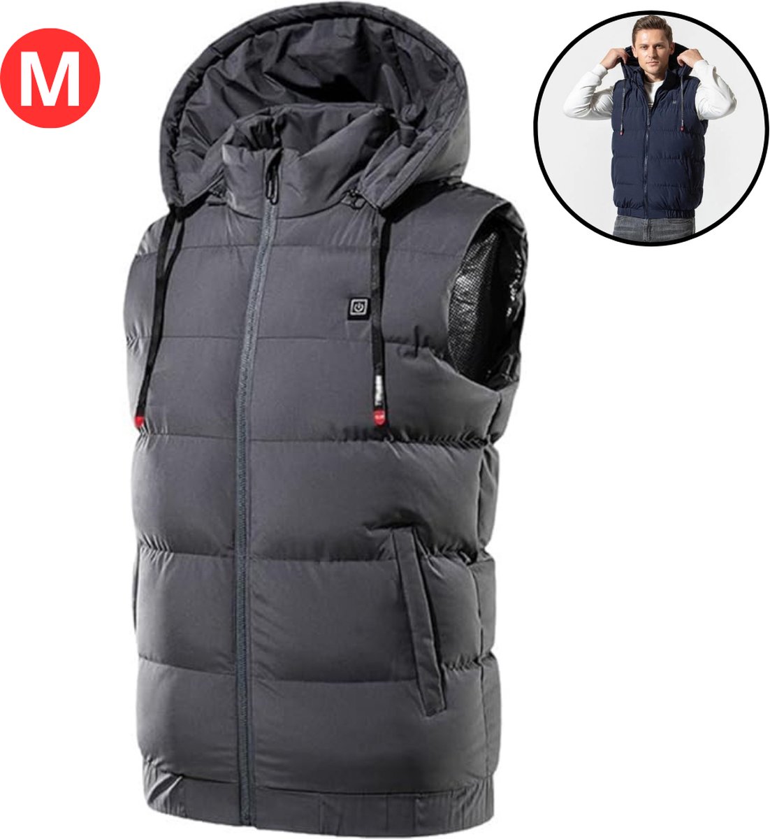 Nivard Verwarmde Bodywarmer Heated Vest Elektrische Bodywarmer Rits Capuchon Water Afstotend Oplaadbaar Grijs