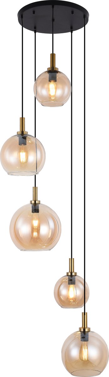 OSIRA Pendel E27 5L Zwart + goud, amber glas
