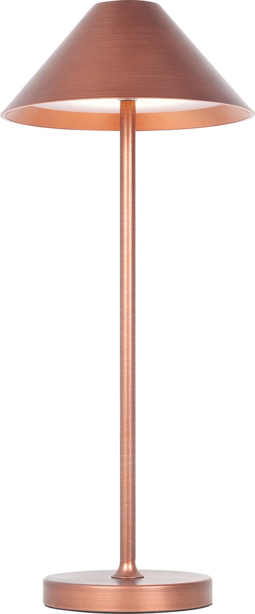 Qute oplaadbare LED tafellamp in koper, 3W LED, 320 lumen, 3000K warm wit licht, dimbaar, IP54, Ø150 x H322mm