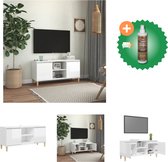 vidaXL Tv-meubel met houten poten 103-5x35x50 cm hoogglans wit - Kast - Inclusief Houtreiniger en verfrisser