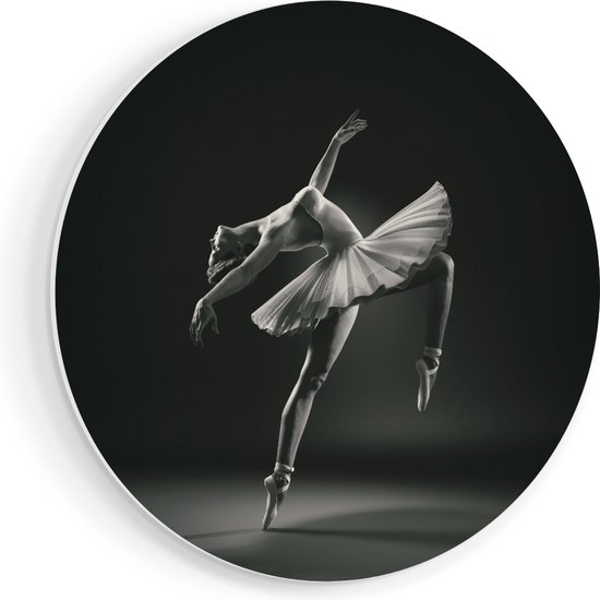 Artaza Forex Muurcirkel Ballerina op Haar Tenen - Ballet - Zwart Wit - 60x60 cm - Wandbord - Wandcirkel - Rond Schilderij - Wanddecoratie Cirkel