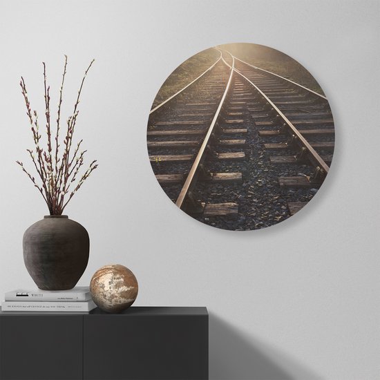 Artaza Forex Wall Circle Two Crossing Rails Railroads - 60x60 cm - Plaque Murale - Cercle Mural - Peinture Ronde - Cercle de Décoration murale